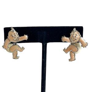 Enamel Baby Silver Tone Earrings Edgar Berebi Infant Diaper Nursery Doctor Nurse